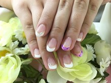 プルミエ ネイル(Premier Nail)/ホワイトフレンチ♪タイダイ柄