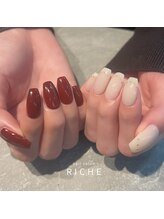 リッシュ(RICHE)/秋のボルドー×ホワイトネイル