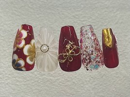 成人式ネイル/和柄/花柄/和装