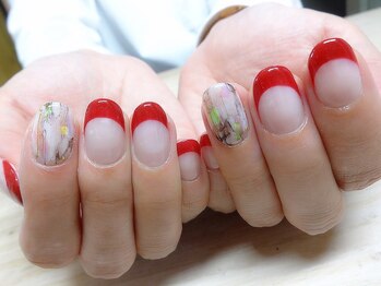 アミュリー ネイル アトリエ(Amury nail atelier)/大理石 赤 フレンチ ニュアンス