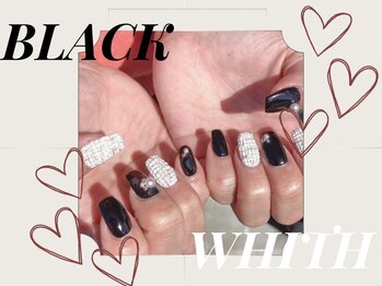 トップネイル ハママツ(TOP NAIL HAMAMATHU)/黒×白ツイードネイル
