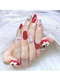 バーバリーチェック×くまネイル