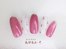 ネイルサロン あかねいろ/夏色ピンク　ビジューネイル