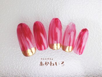 ネイルサロン あかねいろ/赤色ニュアンス　ミラー