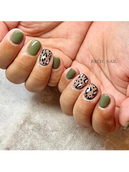 レッシュネイル サロンアンドスクール(RECH NAIL salon&school)/レオパード×カーキ