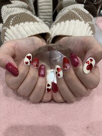 レッド系ハートネイル