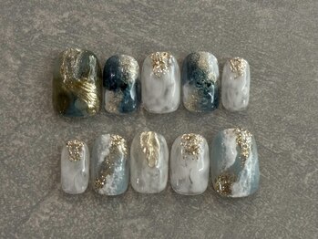 カラネイル 南森町店(calla nail)/「溶けだす、涼けさ」アシメ