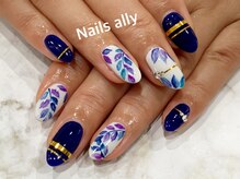ネイルズアリー 立川店(Nails ally)/ブルーリーフ×ラインテープ