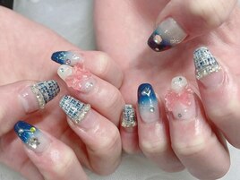 ブルーネイル　千鳥格子