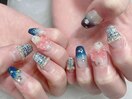 ブルーネイル　千鳥格子