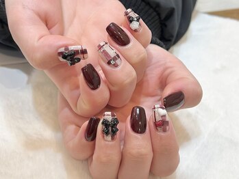 エムワイユーネイル(myu.nail)/ボルドー×リボン*