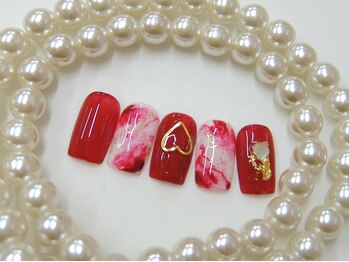 ネイルサロンミキ 横浜(MIKI)/大理石ネイル ハート シェル 赤 