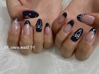 リボン　ネイビー　フレンチ