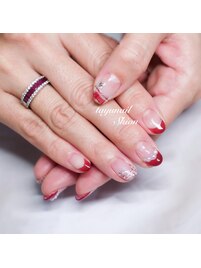 赤チェックフレンチネイル