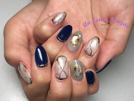 ネイビー☆大理石ネイル