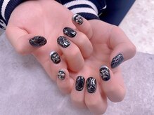 スノーネイルサロン 新宿店(Snow nail salon)/黒シルバーハートクロムハーツ