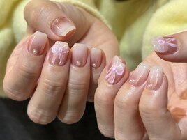 ミラーグラデーションにリボン