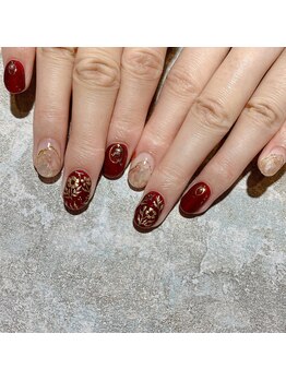 アティックネイルアトリエ(attic nail atelier)/ゴールドフラワーネイル★