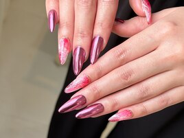 ピンクミラー×天然石風ネイル