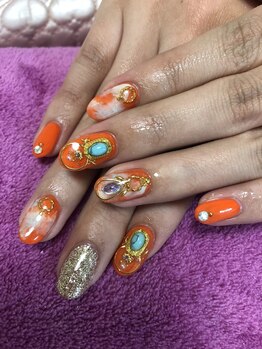 ネイルサロン パピリオ(Nail Salon papilio)/オレンジマーブルネイル☆