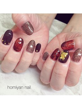 ホミヤンネイル(homiyan nail)/べっ甲&グリッター+パーツ