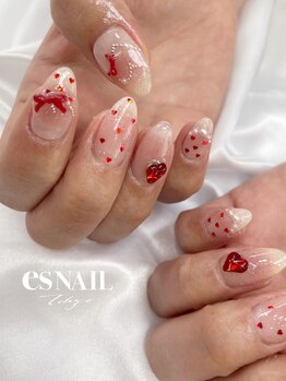 エスネイル 新宿西口店(es NAIL)/赤リボンガーリー