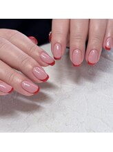 イロ ネイル(iro nail)/ピンクベースに赤フレンチ