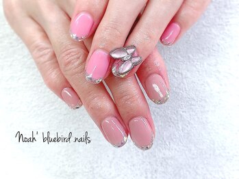 ノアブルーバードネイルズ(Noah' bluebird .nails)/ガラスフレンチ＋蝶