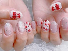 さくらんぼネイル　べっ甲