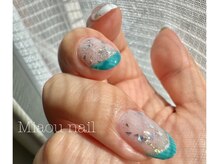 ミャウネイル(Miaou nail)/turquoise blue ×french