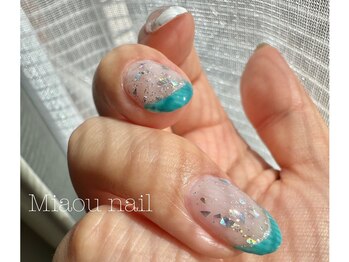 ミャウネイル(Miaou nail)/turquoise blue ×french