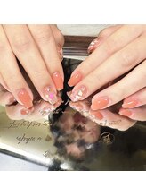 オレンジピンクグリッターネイル