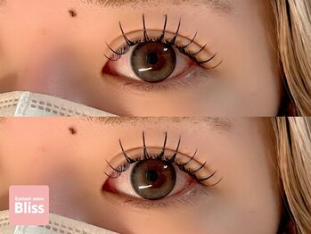 ブリス(Bliss)の写真/自まつ毛とエクステがぴたっと揃い,根元からあげてぱっちり上向きまつ毛に♪下がりまつ毛さんのお悩み解消!