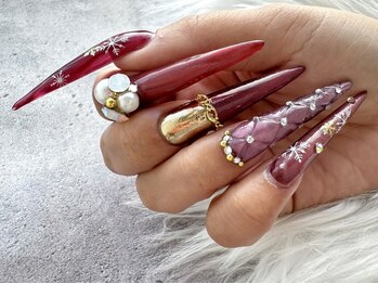 ネイルアイラッシュサロン ジョアアンジェ 難波店(joie ange)/キルティングネイル　ボルドー