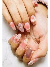 チヒロネイル/リボン＆チークネイル