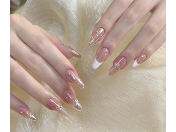 Mネイル/ミラーネイル手書きアートリボン