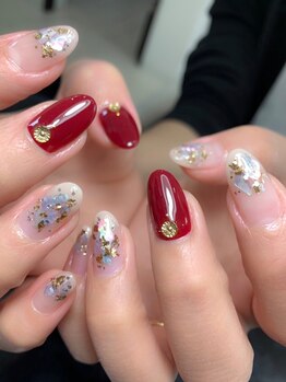 レディグリッター(Lady glitter)/レッド&シェルネイル
