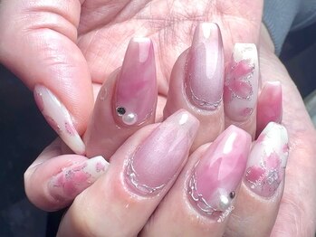 モモネイル(MOMO nail)/春色ネイル，桜，ニュアンス，