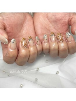 サロンドウイ(salon de OUI)/ブラウンチェックネイル