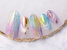 カラフルな透け感×バカラネイル