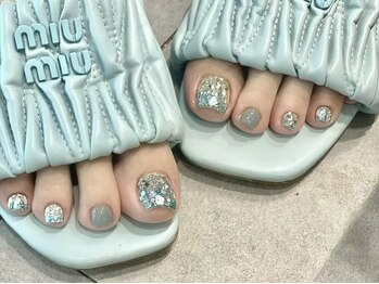 Best Nail 銀座店【ワンホンネイル・スカルプ・パラジェル・上品ジェルネイル】/フットホログラム埋め尽くし