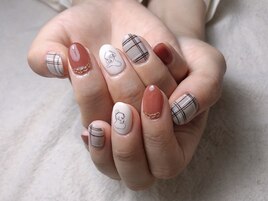 テラコッタ×チェックネイル