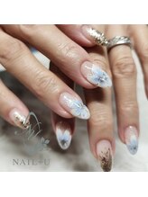 ネイルプラスユウ(NAIL+U)/ブルーがポイントフラワーネイル
