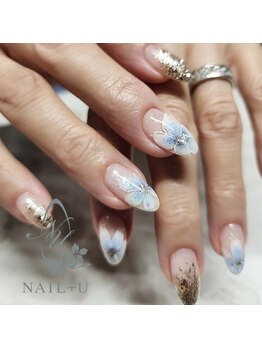 ネイルプラスユウ(NAIL+U)/ブルーがポイントフラワーネイル