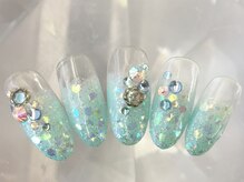 ラリュールネイル(L'Allure nail)/水色ラメホログラデネイル￥8200