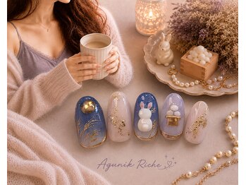 アグニークリッシェ(Agunik Riche)の写真/毎月迷う程可愛いアートに予約殺到中のサロン☆パッと目を惹く上品な指先でワンランク上の女性に♪