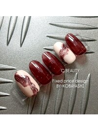 ワインレッド/マーブルネイル