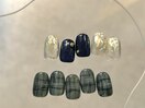 秋色チェックネイル