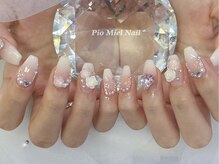 ピオミエルネイル 新宿(pio miel nail)/ホワイト×ローズ×立体フラワー