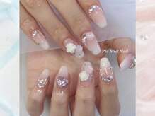 ピオミエルネイル 新宿(pio miel nail)/ホワイト×ローズ×立体フラワー